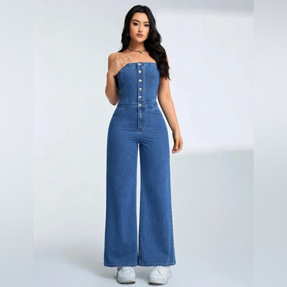 NWT Bonnie Boom Strapless Denim Jumpsuit - Picture 4 of 6